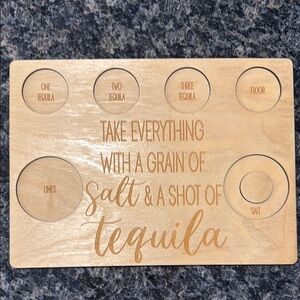 Rustic Tequila Shot Board with Engraved Design